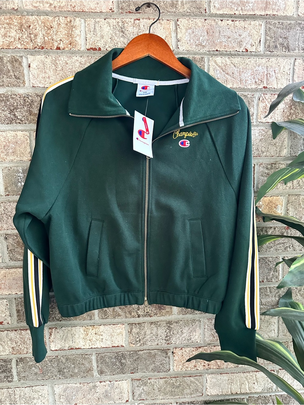 NWT Champion Women's Forest Green Track Jacket with Stripe Detail